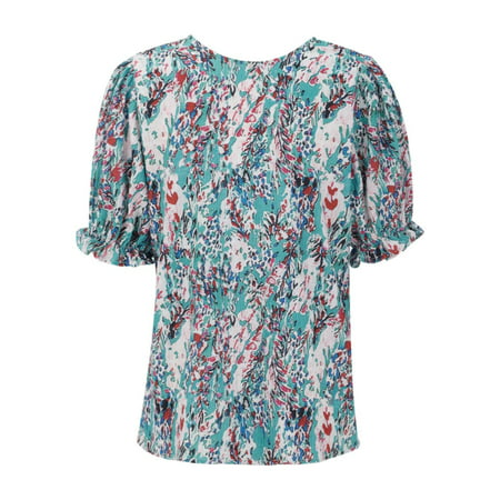 GWAABD Short-Sleeve Shirts for Womens Summer Fall Top Shirt Casual Round Neck Cute Puff Sleeve Short Sleeve Blouse Top Shirt for Women
