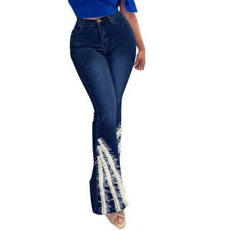 GWAABD Strappy Jeans Women S Bell Bottoms Pants Casual Button Zipper Pocket Jeans Tassels Pants
