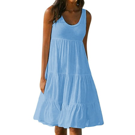Bigersell Tank Dress Women S Fashion Holiday Summer Solid Color Sleeveless Party Beach Dress Regular Sweater Dress Style 9253  Female Short Dresses Sk