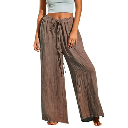 GWAABD Yoga Cargo Pants for Women Womens Loose Casual Drawstring High Waist Pants Solid Color Straight Slit Trousers