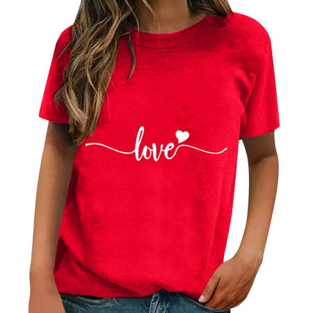 GWAABD Womens Swing Tops Valentine S Day Short Sleeved Spring and Summer Printed Fashion Pattern Classic Loose Crewneck Top T Shirt