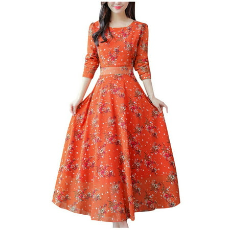GWAABD Women S Floral Short Sleeve a Line Flared MIDI Dress Dress Party Vintage Long Women Boho Casual Sleeve Floral Beach Dress Women S Dress