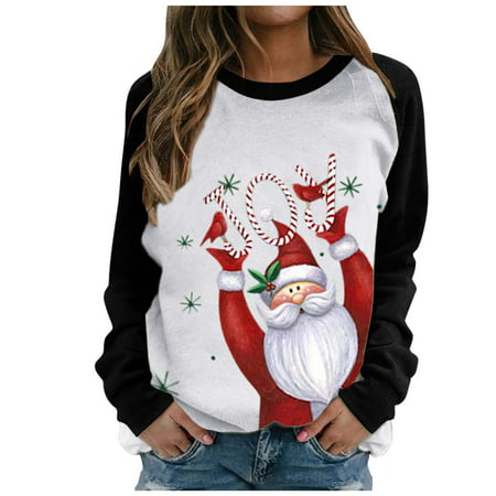CLZOUD Elegant Blouses for Women Black Women S Print Long-sleeved Sweatshirt Casual Blouse Pullover M