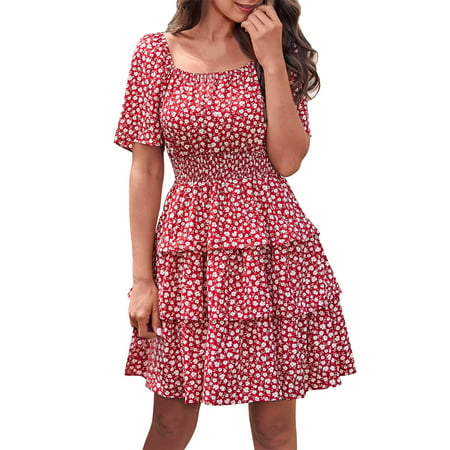 GWAABD Business Dresses Womens Casual Summer Crewneck Short Sleeve Wrap Party Short Mini Dress
