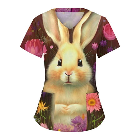 CLZOUD Work Shirts for Women Business Purple Women Comfotable Day Printing Short Sleeve V Neck Holiday Fun Patterned Working Tshirts Blouse Tops with 