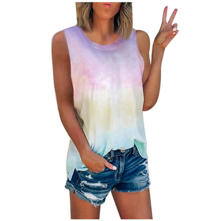 GWAABD Crew Neck Halter Crop Tank Sleeveless T Shirt Casual Tops Women S Crew Neck Tee Tie Dye Summer Women S Blouse