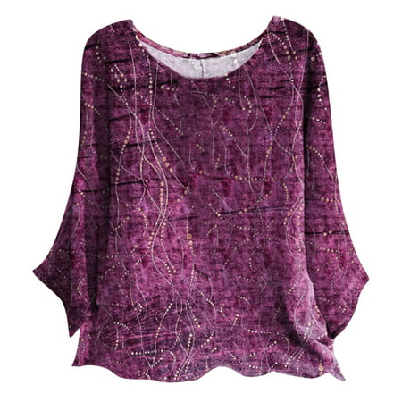 GWAABD Crewneck Women Neck Round Blouse Bracelet Casual Shirt Prinr Fashion Women Sleeve Top Women S Blouse