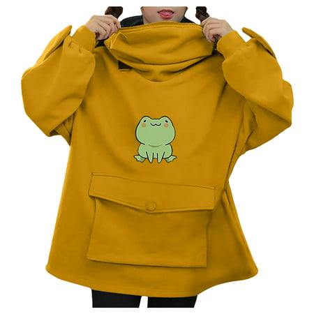 GWAABD Womens Long Wool Coat Women Cute Teen Girls Zipper Mouth Hooded Long Sleeve Large Pocket Sweatshirt