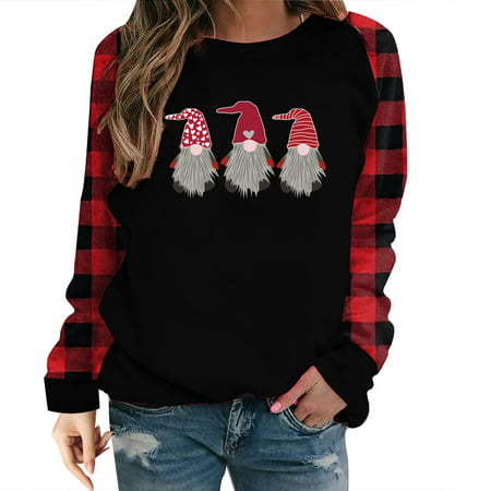 CLZOUD Dress Shirts for Women Long Sleeved Plaid Sleeve Love Printed Long Sleeved T Shirt Xl