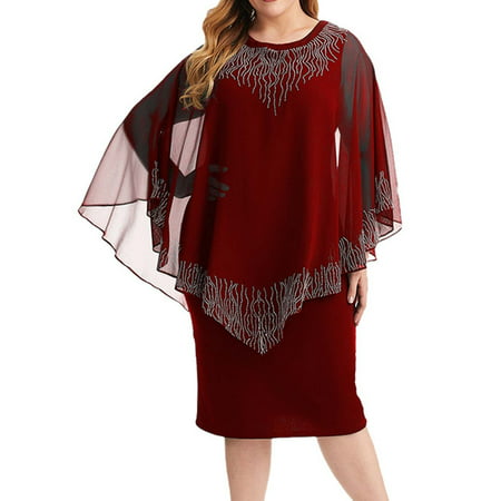 CLZOUD Summer Casual Dresses for Women Red Lace Women 2023 New Lady Elegant Knitting Lace Cape Dress Plus Size Fashion Printing Oneck Half Sleeve Penc