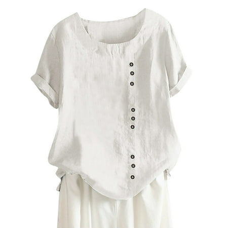 GWAABD Trendy Tops Women Plus Button T Shirt Size Casual Linen Tanic Daily Boho Tops Loose Womens Blouse Women S Blouse