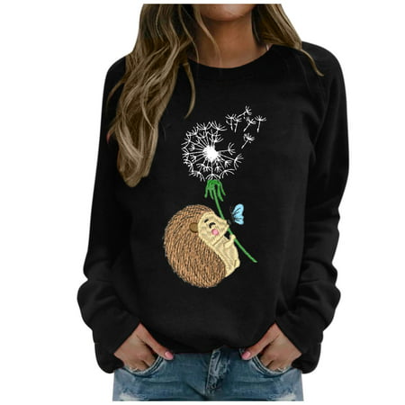 GWAABD Oversized Sweater Womens Women S Fashion Top Blouse Lively Print Long-sleeved Hooded Sweatshirts Casual Fashion Blouse Pullover