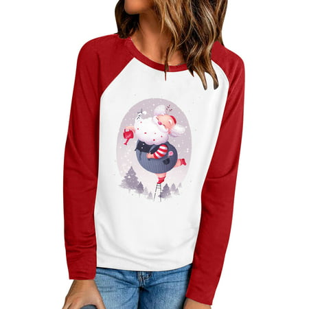 CLZOUD Fashion Blouse White Cvc Women Casual Printing Daily Shirts Round Neck Long Sleeve T Shirt Loose Tee Tops Tunic Blouse Xxl