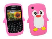 Kit Me Out Usa Silicon Skin + Screen Protector with Microfibre Cleaning Cloth for Blackberry 8520 / 9300 Curve 3g - Pink / White Cute Penguin Design