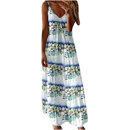 Gakvbuo Summer Savings Clearance Dresses for Women 4888 Fashion Women Summer V-Neck Casual Printing Loose Sleeveless Loose Long Dress