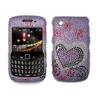 Purple Heart Bling Diamond Design Snap-on Cover Case for T-mobile Blackberry Curve 3g 9300
