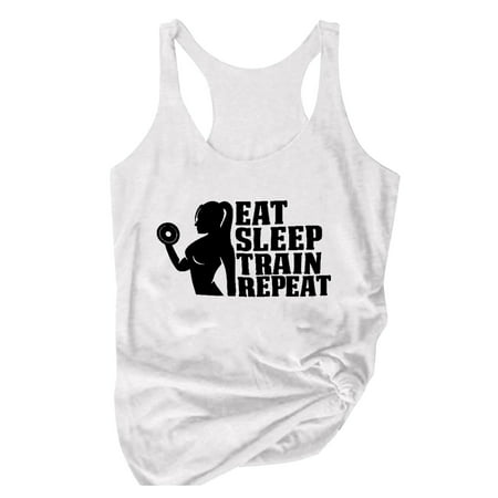CLZOUD Womens Cropped Halter Tank Tops White Eat Sleep Train Repeatedly Women S Racerback Tank Gift for Girls Motivational Gym Tank Top Funny Weightli