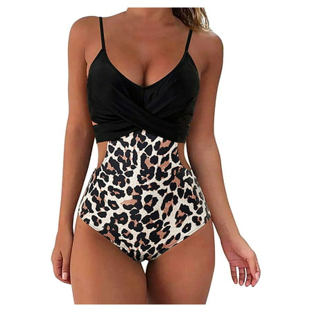 GWAABD Swimming Set Suit Swimwear Print Women Swimsuits Beach Bikini Monokini Swimsuit Swimwear Waist Out Suit Wrap Bathing Piece Women High Cut One S