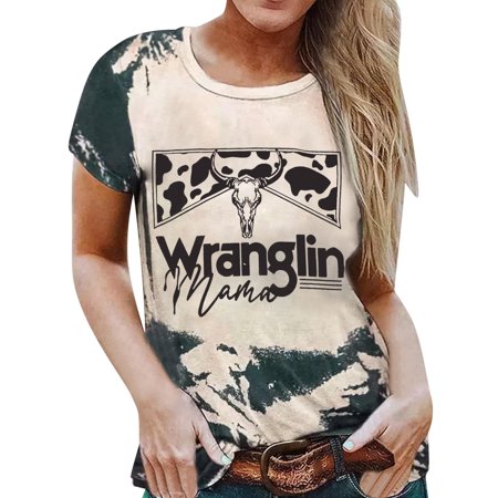 GWAABD Womens Long Sleeve Workout Shirt Women Daily Casual Round Neck T Shirt Short Sleeve Tee Western Pinted Tank Tops Casual Loose Tees
