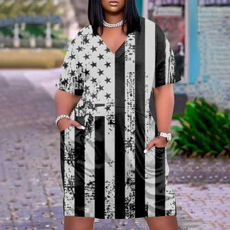 Perfect Summer Gift HIMIWAY Maxi Cheap MIDI Wedding Guest Plus Size Women 6781 Summer Loose Casual Large Size Independence Day V-Neck Sleeveless Dress