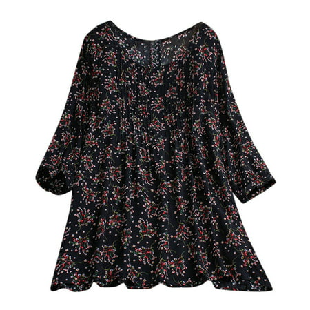 GWAABD Women S T-Shirt Casual Blouse Womens Linen Sleeve Button Tanic Shirt Loose Plus Print Size Women S Blouse