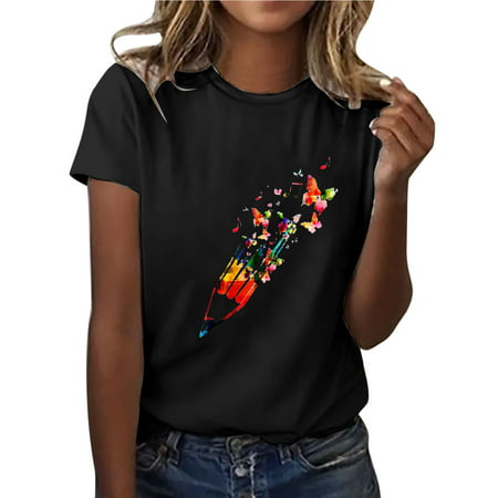 GWAABD Long Tee Shirts Women Casual Top Shirt Printed Fashion Tee Shirt Short Sleeve Loose Temperament T-Shirt O-neck Top Shirt