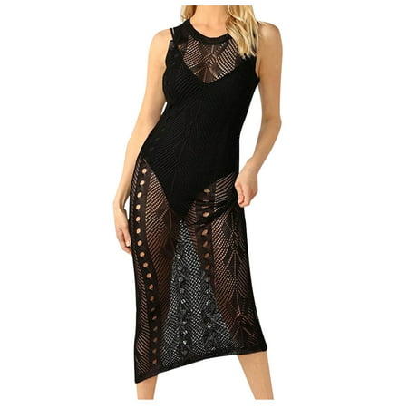GWAABD Plus Padded Tie Knot Top BikiniCutout Bikini Set Lace up Hollow Crochet Out Suit Round Neck Sleeveless Cover Bathing Knit Women Swimwears Tanki