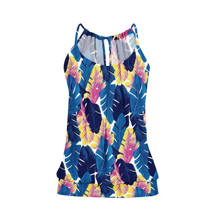 CLZOUD Halter Vest for Women Navy Casual Tank Top for Women Sleeveless Tank Top Cross Back Hem Cami O Neck Loose Tank Tops for Women T Shirts Tops S