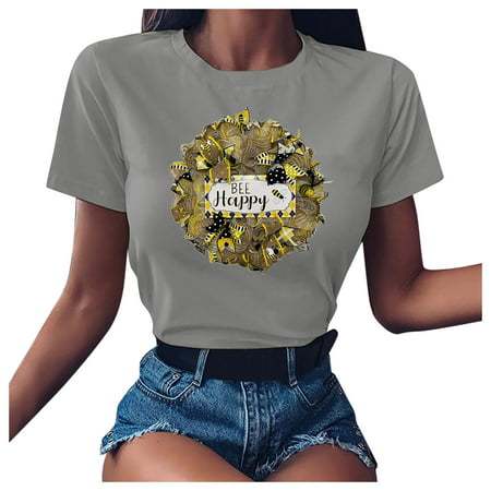 GWAABD Tunic Tops Long Sleeve Casual Women S Bee T-shirt Sleeve Fashion Bee Festival Garland Short Women S Blouse