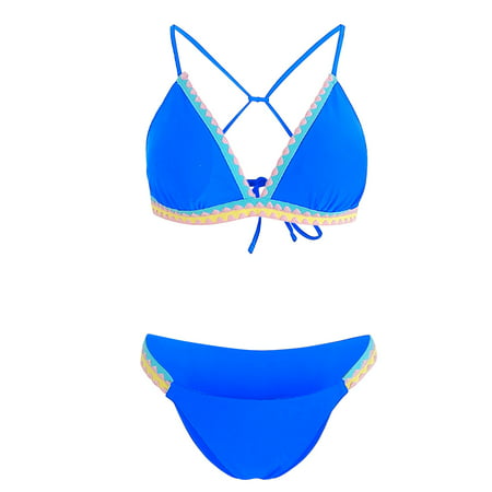 CLZOUD Swimming Outfit Blue Personality Solid Color Bikini Swimsuit Design Simple and Exquisite S