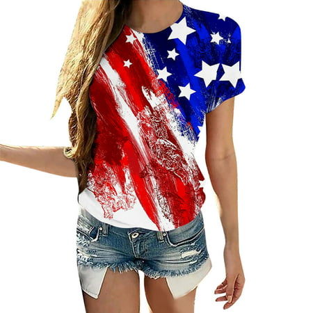 GWAABD Long Sleeve Tops Women Casual Summer Printing Shirts Round Neck Short Sleeve Tee Loose Tops Tunic Blouse