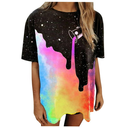 GWAABD Trendy Tops Women Pattern Tops Vintage Blouse Drop Women S Sleeve Sleeves Casual Printed Short Women S Blouse
