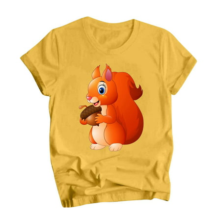 CLZOUD Women Casual Blouse Yellow Funny Print T Shirt for Women Cute Grapic Leopard Shirts Family Blouse Gifts Tops Tee M