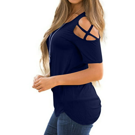GWAABD Womens Casual Tops Summer Blouses Tops Shoulder Women Short Cold Strappy Sleeve T Shirt Women S Blouse
