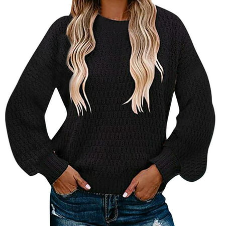GWAABD Womens Flannels Fall Womens Turtleneck Long Doll Sleeve Oversized Knit Pullover