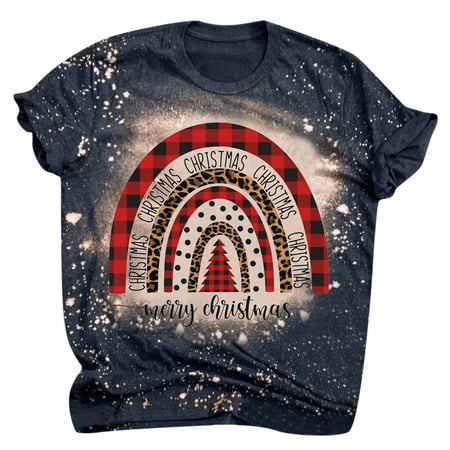 GWAABD Long Sleeve Shirt for Women Womens Christmas Fashion Casual Printing Tie Dye Tops Short Sleeve Round Neck Tee TShirt Loose Top