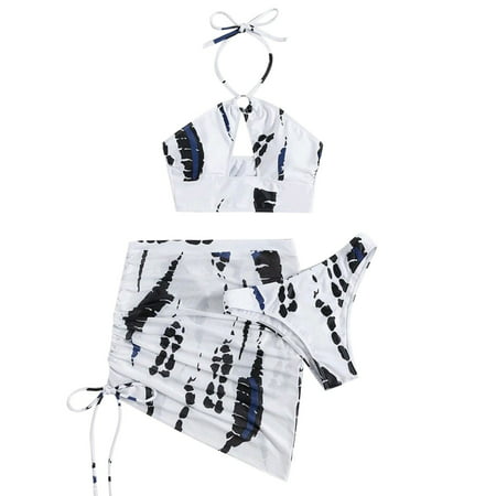 GWAABD Push up Bikini Sets for Women High Waisted Womens 3 Pieces Print Crisscross Halter Bikini Set with Beach Skirt