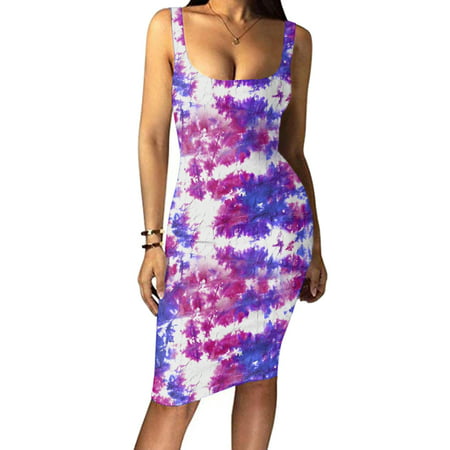 GWAABD Plus Size Dress Shirts for Women Dress Club Dresses MIDI Tank Dress Tie-dye Mini Party Women S Sleeveless Women S Dress