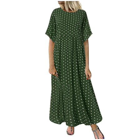 CLZOUD Summer Dress Casual Short Casual O Neck Sleeve Dot Dress Size Plus Women Fashion Peinted Women S Dress