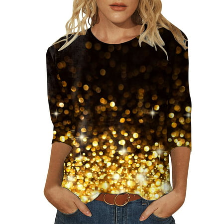 GWAABD Plus Size Clothes for Women Trendy Tops for Womens Casual Summer Tops Three Quarter Sleeve Round Neck Tee T Shirt St Patricks Day Printed Loose