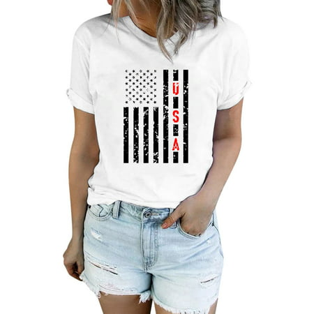 CLZOUD Womens Tops Casual Summer Black Women Casual Printing Short Sleeves Crew Neck Loose TShirt Blouse Tops Features: S