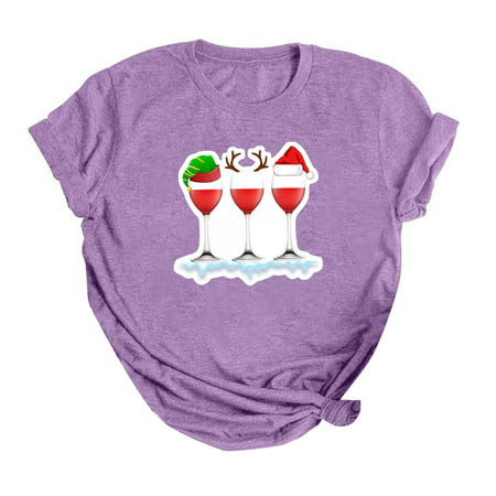 CLZOUD Womens Fitted Shirts Purple TShirt for Women Cute Gift Tee Shirts Casual Short Sleeve Party Tops L