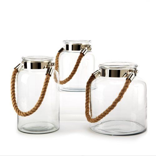 Clear View Set of 3 Lanterns with Rope Handle