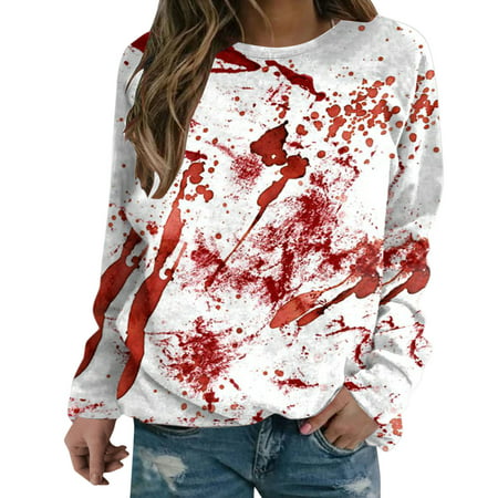GWAABD Fashion for Women 2023 Ladies Casual Spring Autumn Gothic Print Button up Long Sleeve Shirt Top