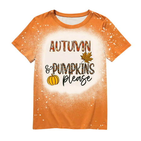 GWAABD Long Sleeve Tops Womens Daily Fall Pumkins Print O Neck Tank Tops Short Sleeve Workout Shirts Casual Loose Tees