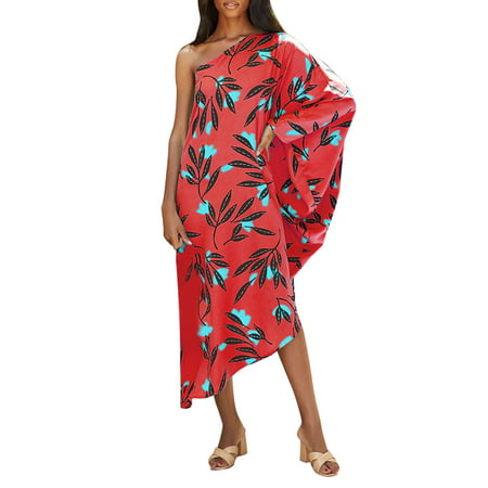 GWAABD Long Wrap Dress Women Summer One Shoulder Dresses Bodycon Dresses Party Dresses Flowy Kaftan Loose Long Cover up Dress