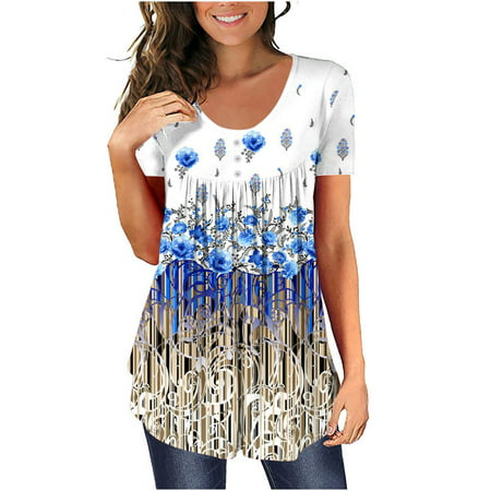 CLZOUD Dress Shirts for Women White Womens Casual Tunic Top Casual Shirt O Neck Short Sleeve Button T Shirt Xl