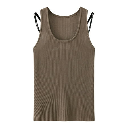 GWAABD Crop Extended Shoulder Tank Tops for Women Summer Sleeveless Casual Knitted Tops Basic Loose Solid Color Shirts Casual Tank