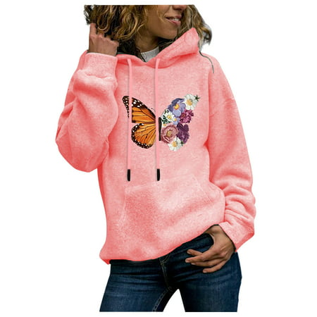 GWAABD Womens Zipper Sweatshirt Autumn Winter Ladies Long-Sleeved Pullover Print Round Neck Hooded Sweatshirt