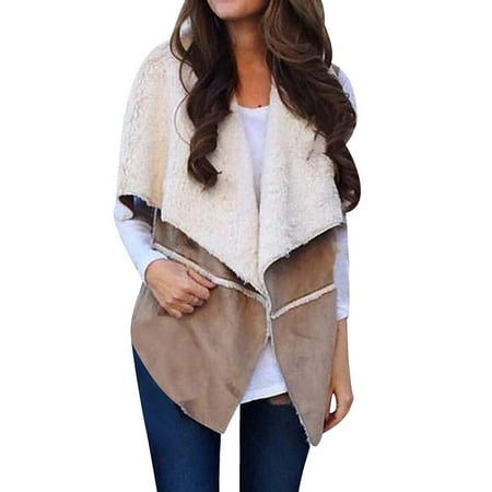 GWAABD Cute Winter Coats for Women Ladies Casual Solid Color Plush Vest Lapel Open Front Sleeveless Jacket Winter Daily Loose Warm Coat